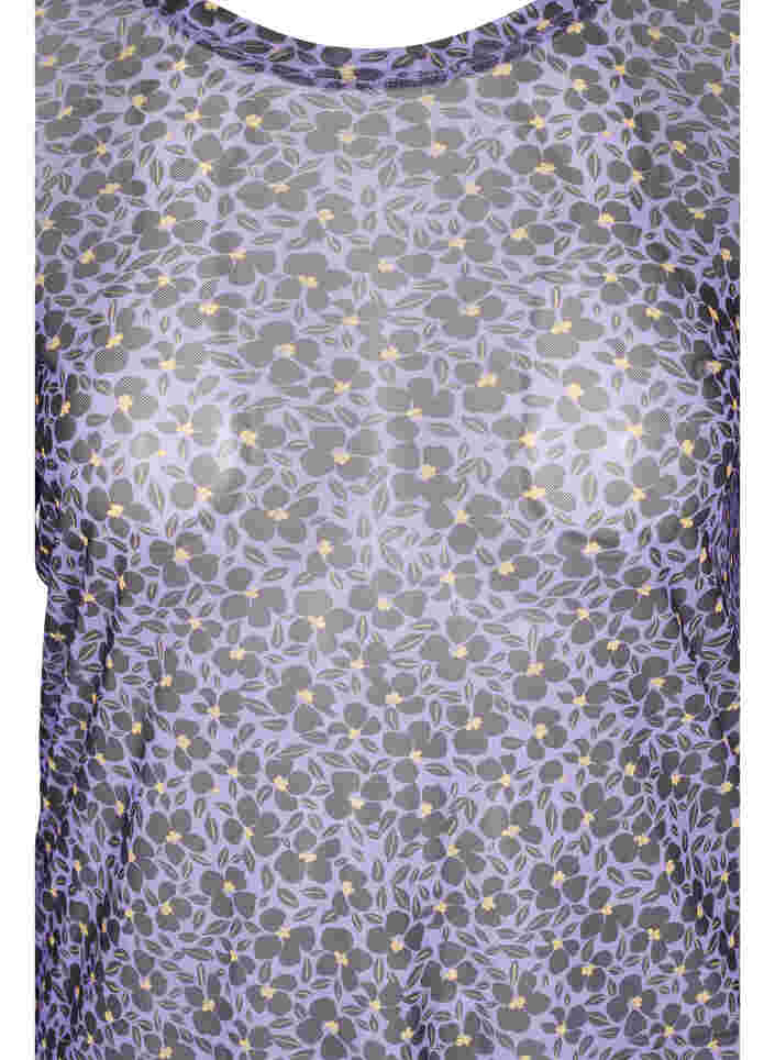 Tætsiddende mesh bluse med blomstermønster, Purple AOP, Packshot image number 2