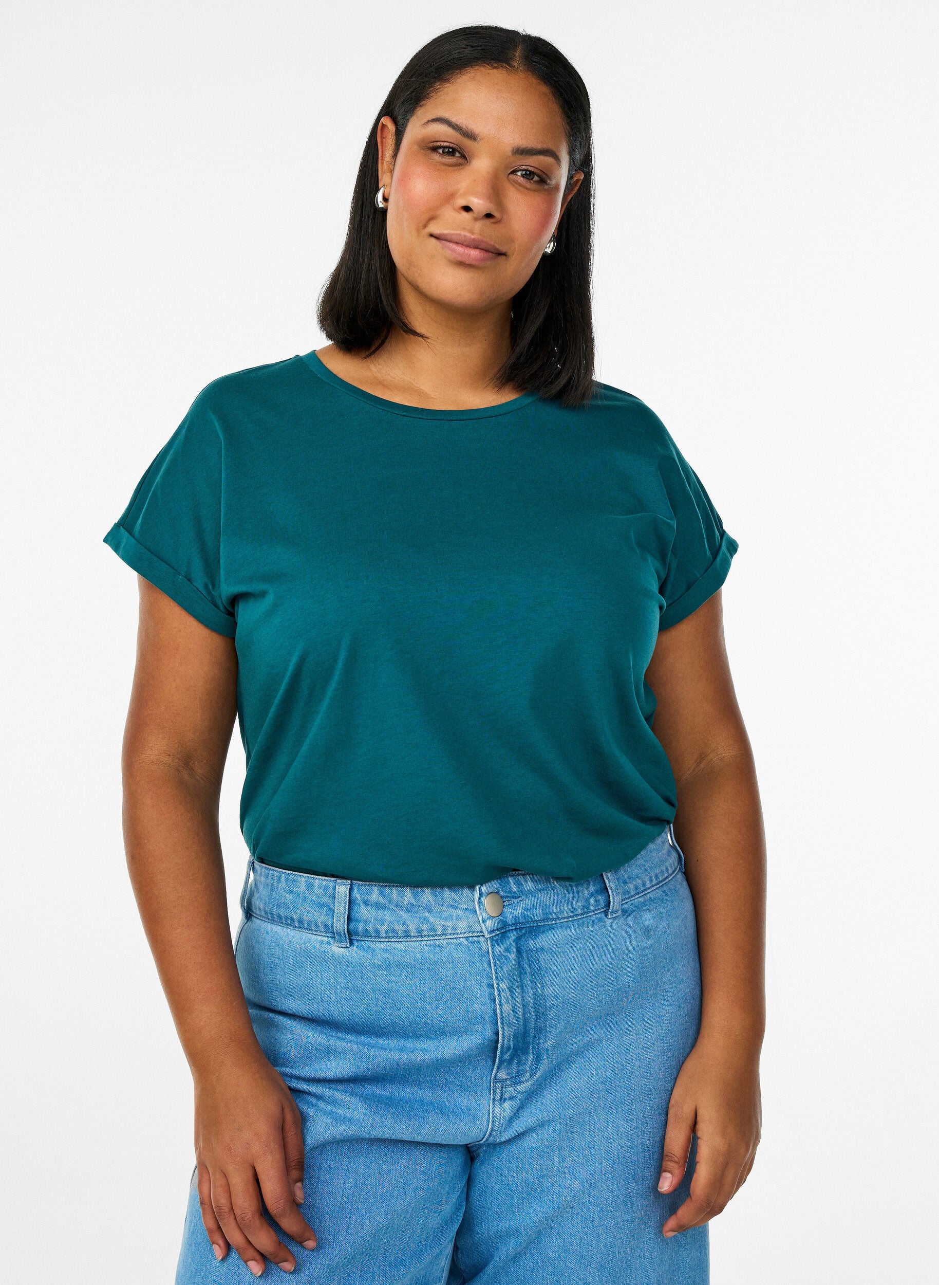 ZizziKort&aelig;rmet t-shirt i bomuldsblanding, Gr&oslash;n, Model image number 0