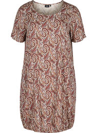 Kortærmet viskose kjole med print, Burned Paisley
