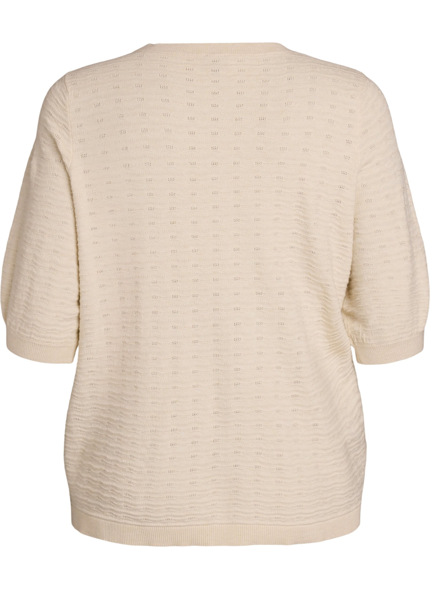 Zizzi Strikbluse med struktureret m&oslash;nster og korte &aelig;rmer, Beige, Packshot image number 1