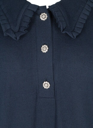 Bluse med flæsekrave og dekorative knapper, Night Sky, Packshot image number 2