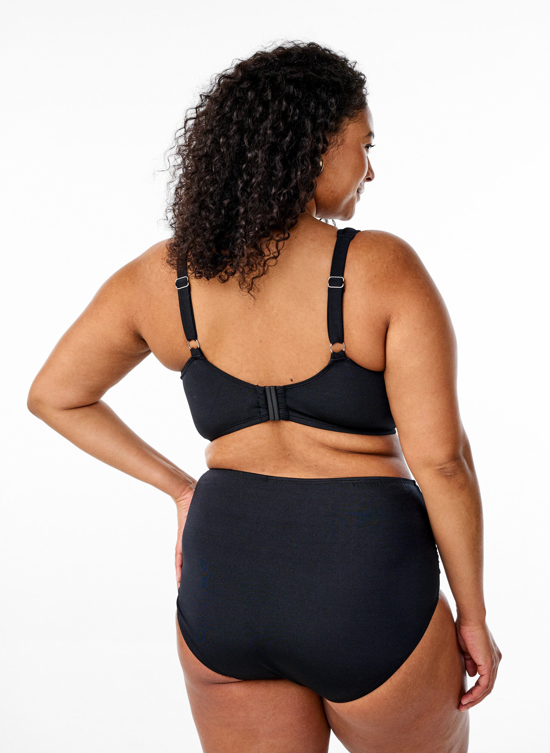 Zizzi Bikini trusse med draperinger og h&oslash;j talje, Sort, Model image number 1