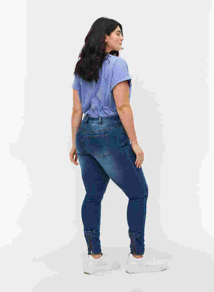 Super slim Amy jeans med sløjfe og lynlås, Dark blue, Model image number 1