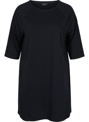 Kampagnevare - Bomulds sweatkjole med lommer og 3/4 ærmer, Black, Packshot image number 0