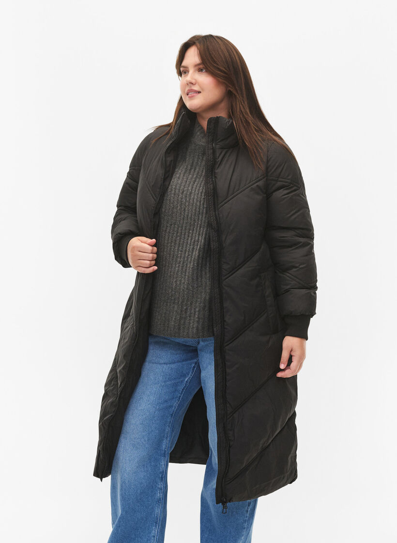 Lang puffer vinterjakke, Black, Model image number 2