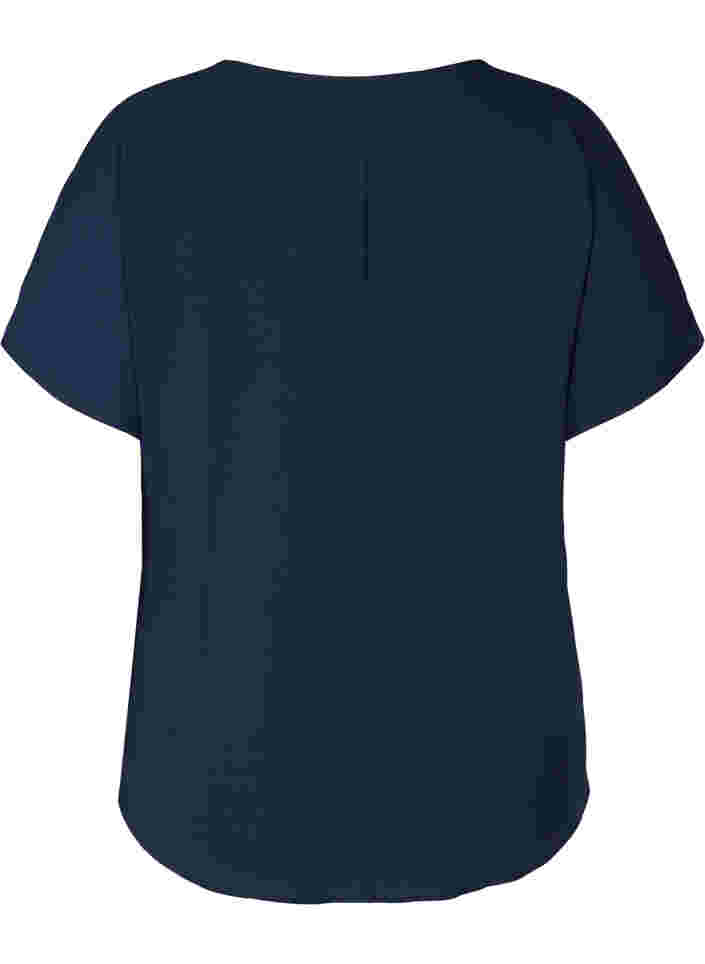 Bluse med korte ærmer og rund halsudskæring, Navy Blazer, Packshot image number 1