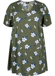 FLASH - Tunika med v-hals og print, Olive Night Flower
