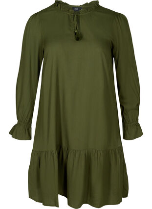 Viskose kjole med binde detalje, Rifle Green, Packshot image number 0