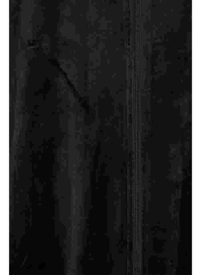Velourkjole med lynlås og lommer, Black, Packshot image number 3