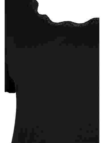 Kortærmet natkjole med blonder, Black, Packshot image number 2