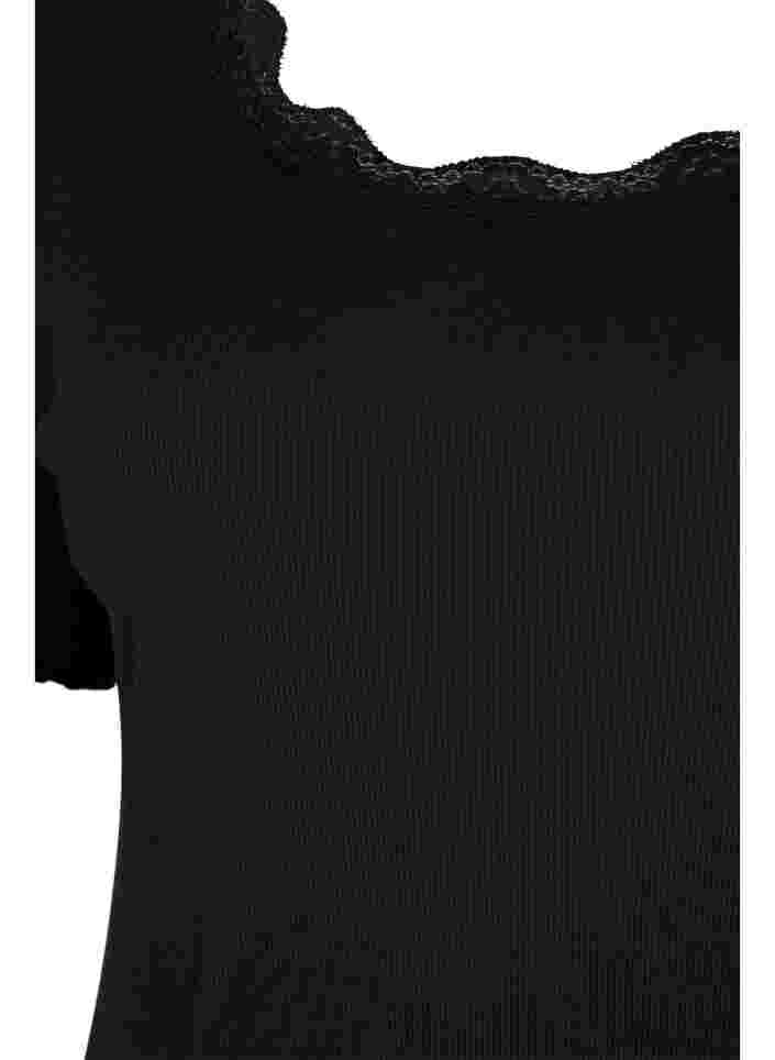 Kortærmet natkjole med blonder, Black, Packshot image number 2