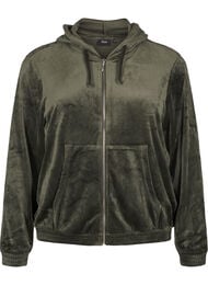 Velour cardigan med hætte, Rosin