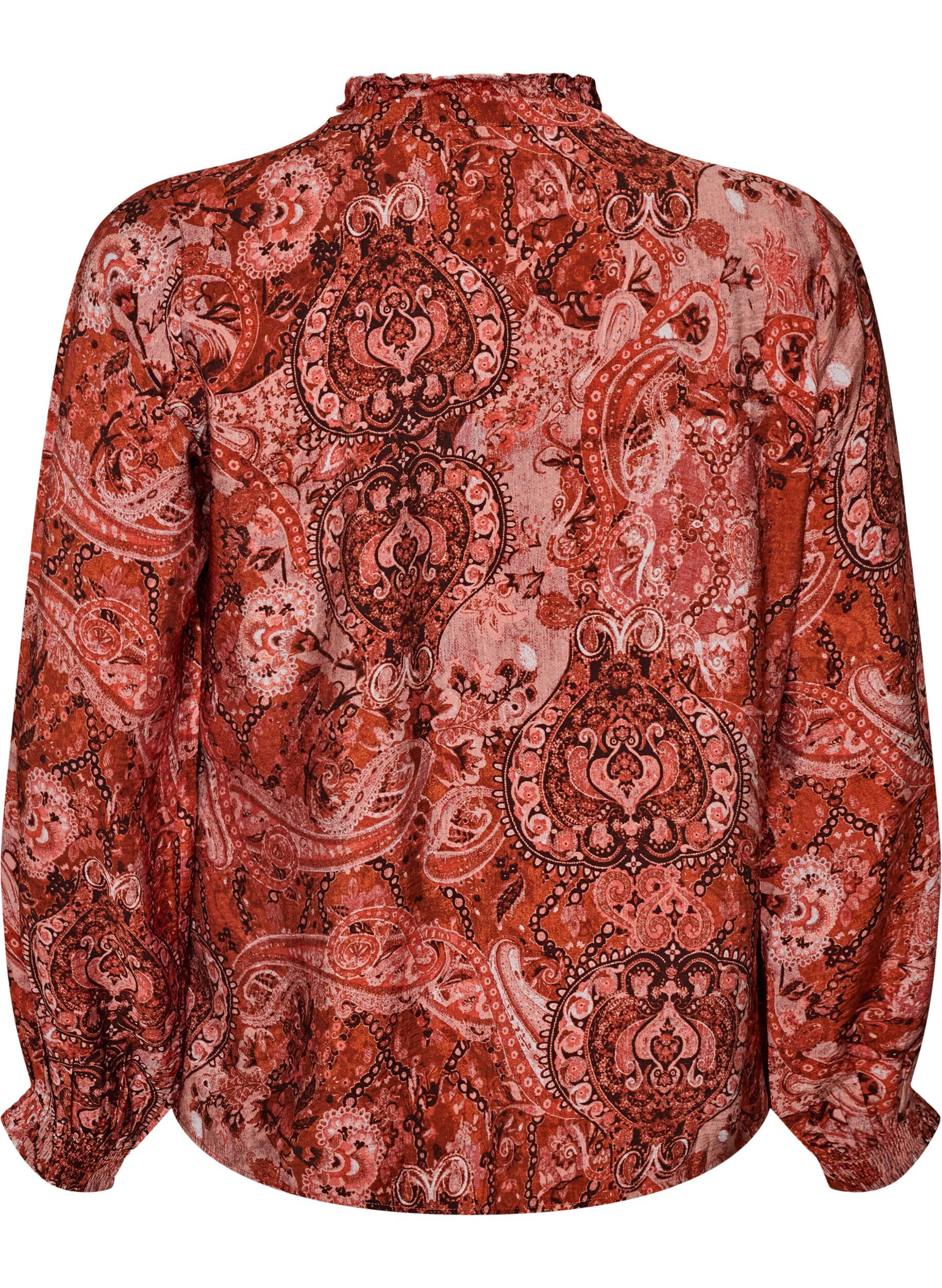 ZizziBluse i viskose med paisleyprint og fl&aelig;ser, Orange, Packshot image number 1