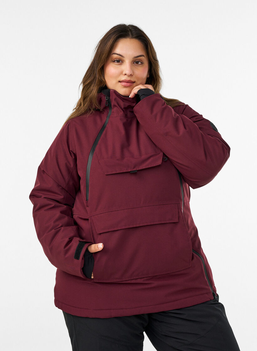 Funktionel ski anorak med h&aelig;tte, R&oslash;d, Model image number 0