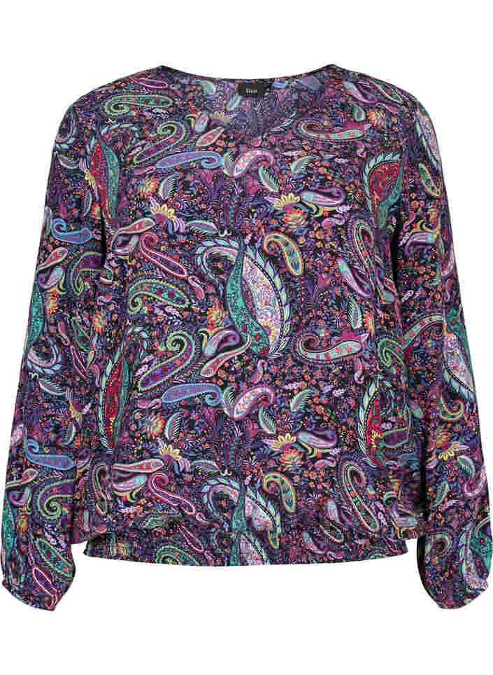 Viskose bluse med smock og paisleyprint, Multi Paisley, Packshot image number 0