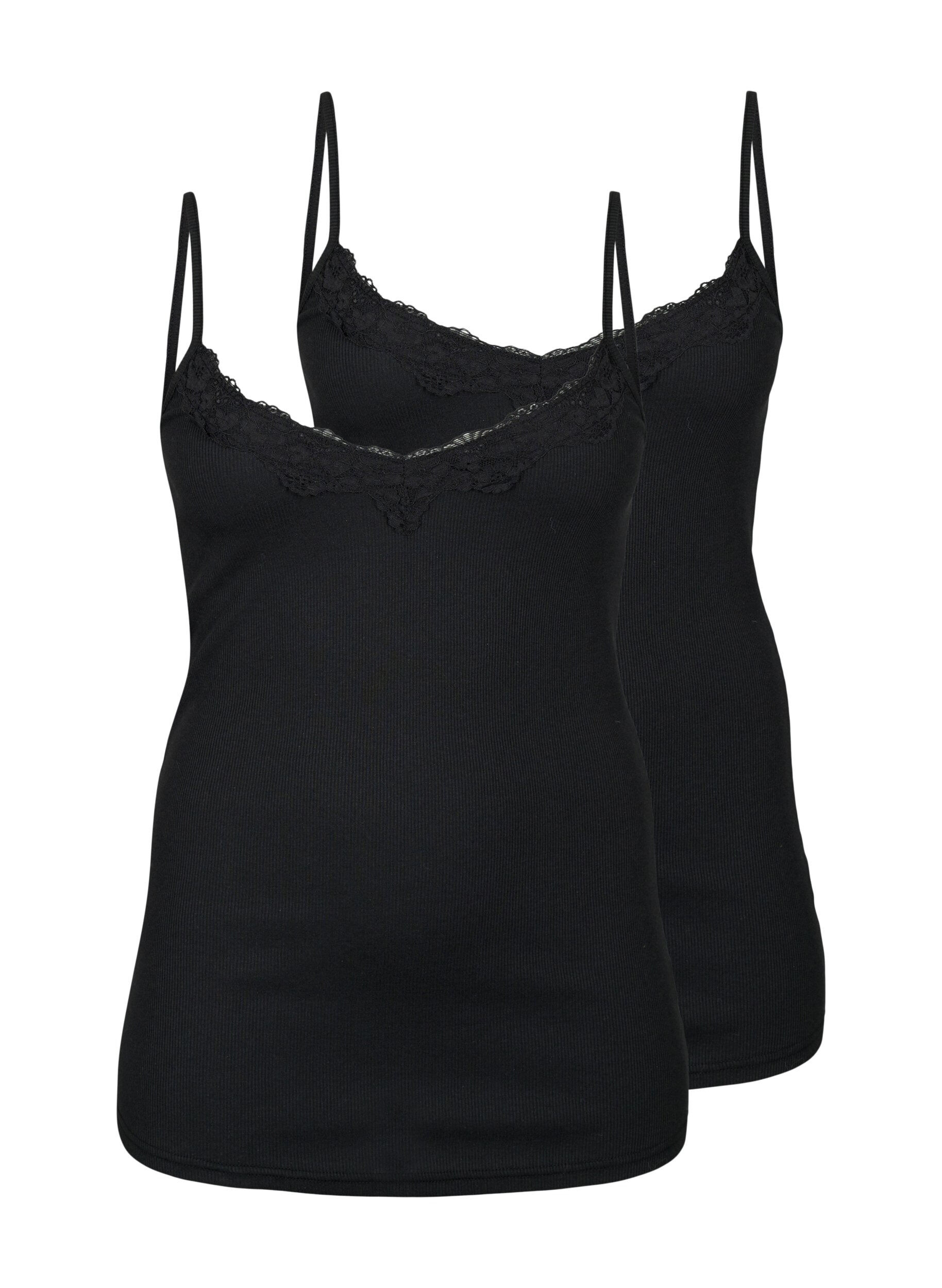 Zizzi2-pak nat toppe i rib, Black/Black, Packshot image number 0