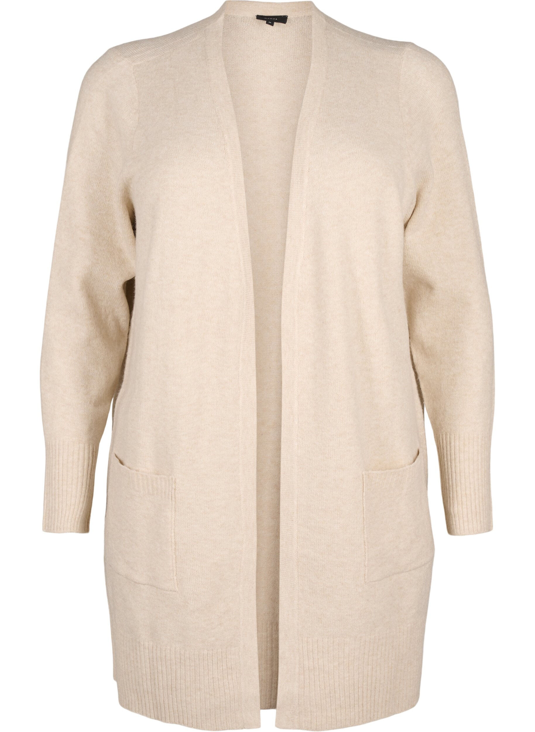Zizzi Meleret strik cardigan med lommer, Beige, Packshot image number 0