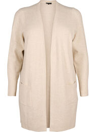 Meleret strik cardigan med lommer, Beige
