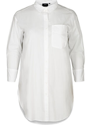 Lang bomulds skjorte med brystlomme, Bright White, Packshot image number 0