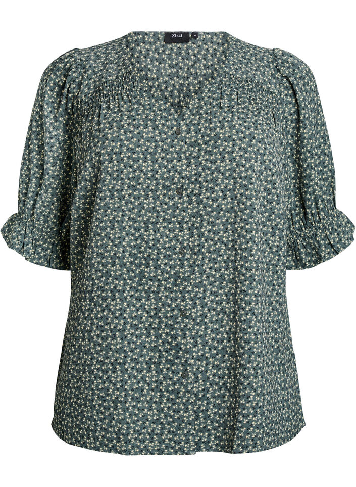 Skjortebluse med 1/2 &aelig;rmer, Gr&oslash;n, Packshot image number 0