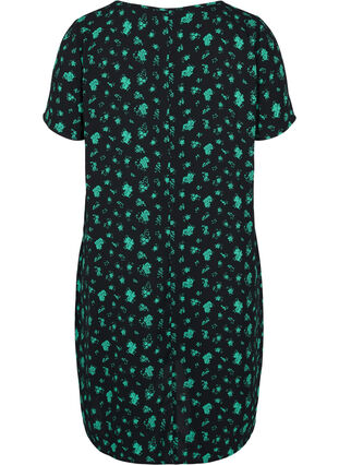 Printet kjole med korte ærmer, Green Flower AOP, Packshot image number 1