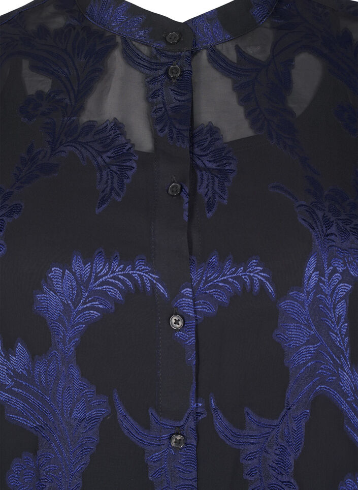 Chiffon bluse med jacquard mønster, Evening Blue, Packshot image number 2