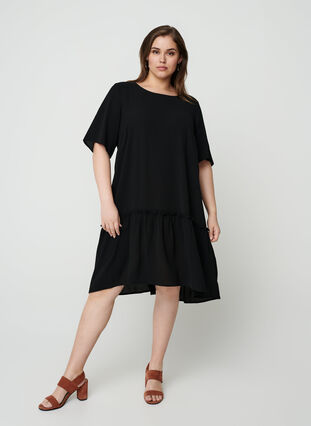 Kort kjole med flæsekant, Black, Model image number 2