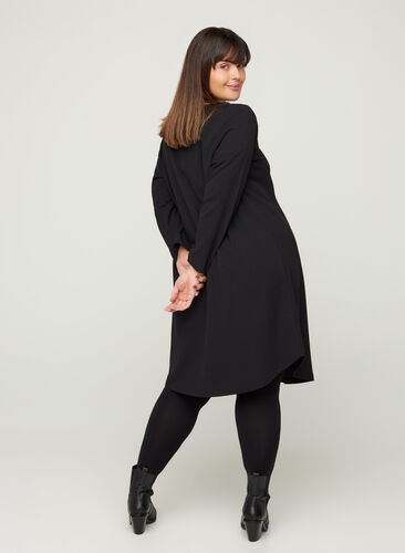Ensfarvet kjole med a-form , Black, Model image number 1