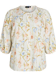 Skjortebluse i h&oslash;r og viskose med 3/4-&aelig;rmer, Vanilla