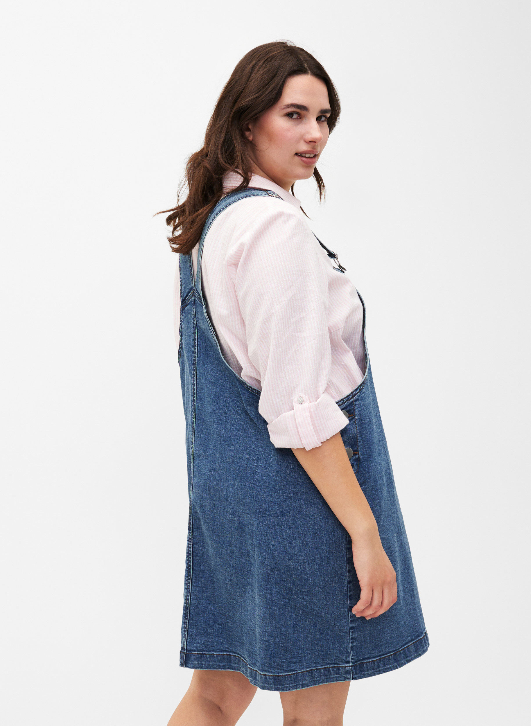 Zizzi Skjortebluse med knaplukning i bomuldsmix med h&oslash;r, Rosebloom White, Model image number 1