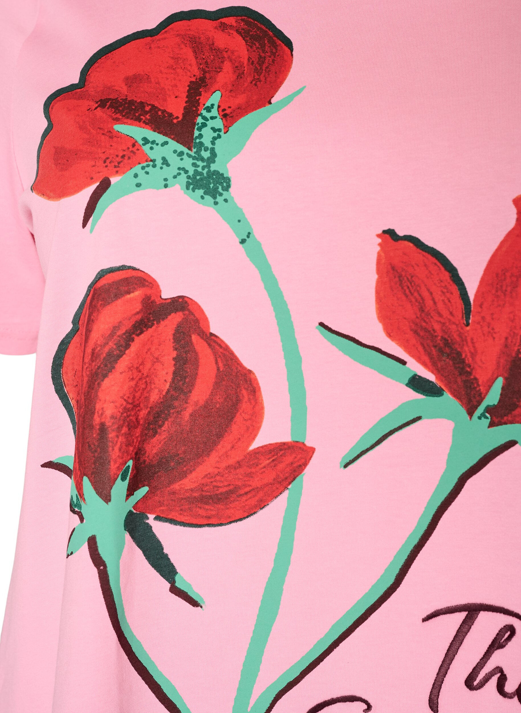 ZizziT-shirt i bomuld med print foran, Lyser&oslash;d, Packshot image number 2