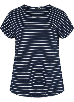 Bomulds t-shirt med striber, Blue Stripe, Packshot image number 0