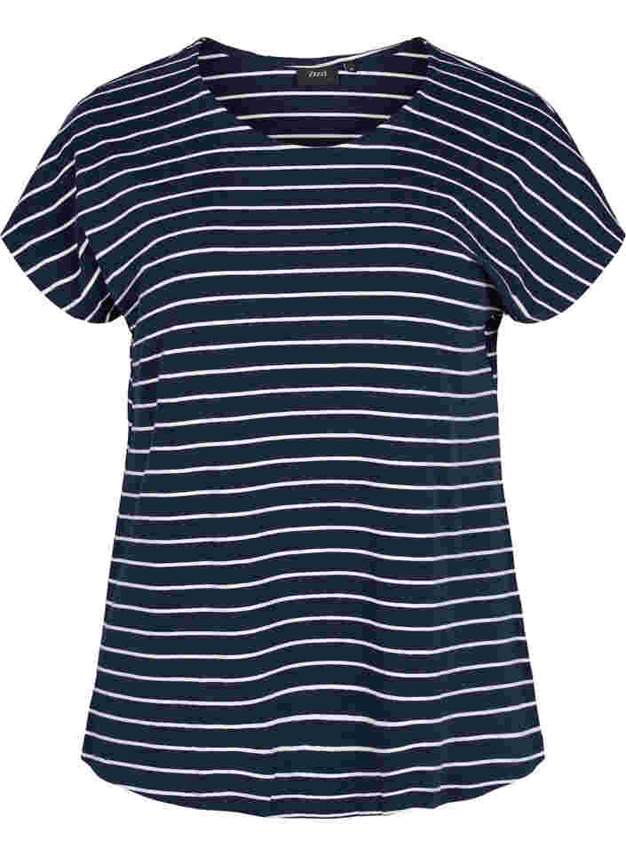 Bomulds t-shirt med striber, Blue Stripe