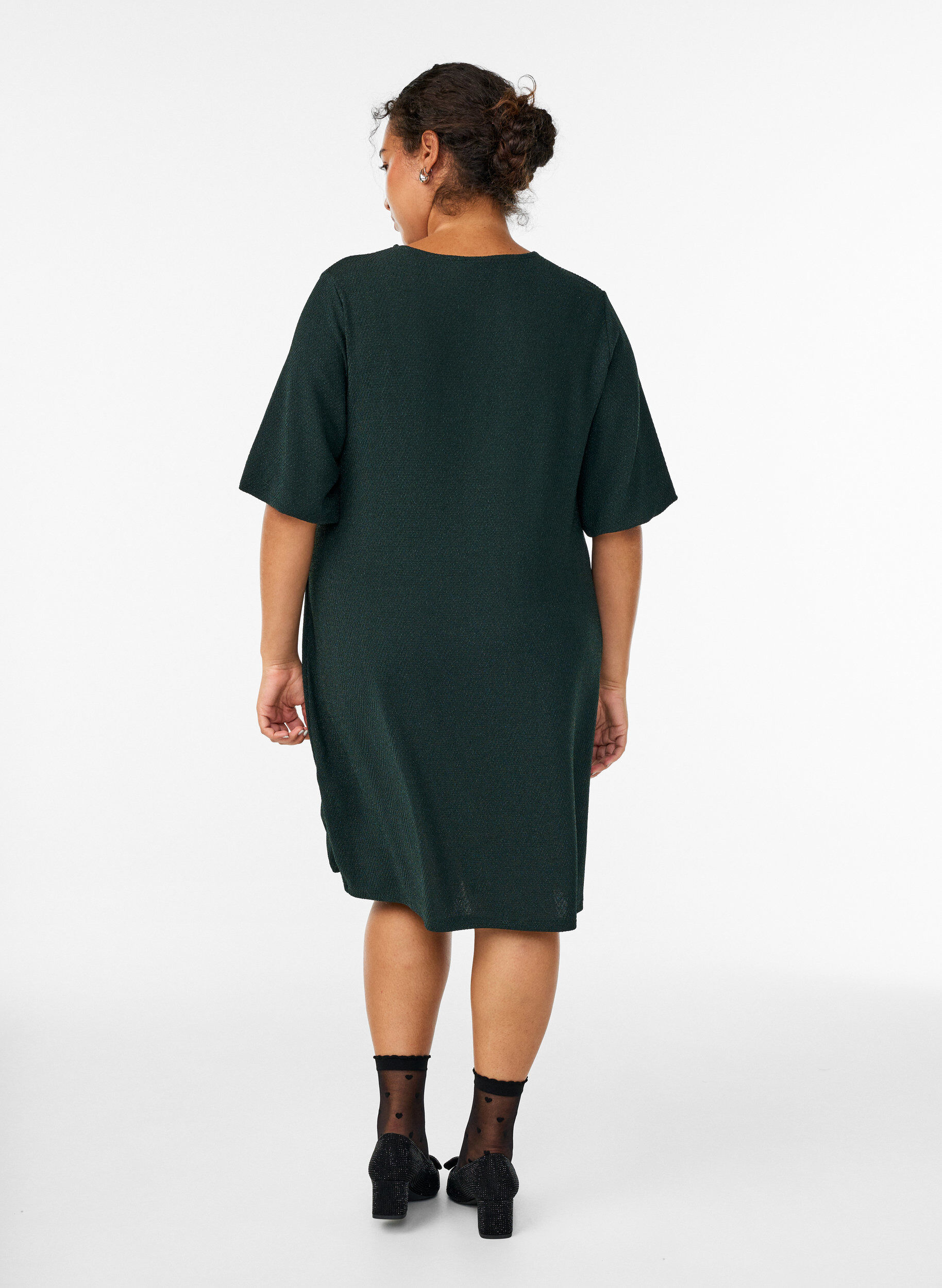 Zizzi Kort kjole med glitterm&oslash;nster, Gr&oslash;n, Model image number 2