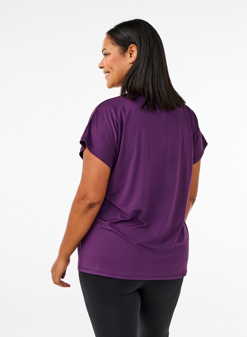 L&oslash;s tr&aelig;nings t-shirt med v-hals, Lilla, Model image number 2