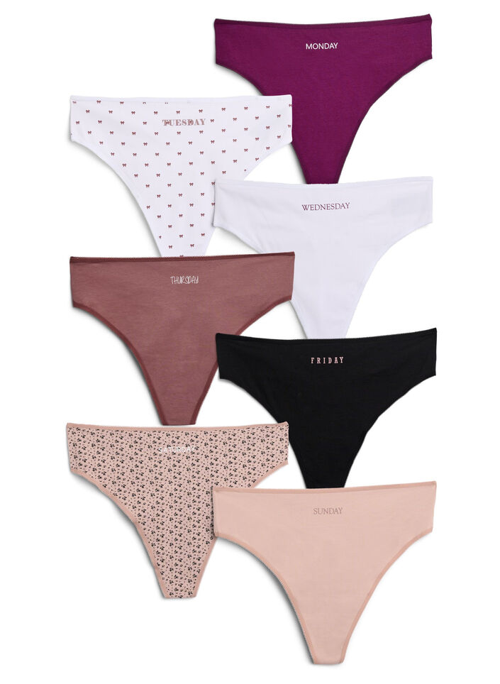 7-Pak g-strenge i bomuld med ugens dage, Lyserød, Packshot image number 0