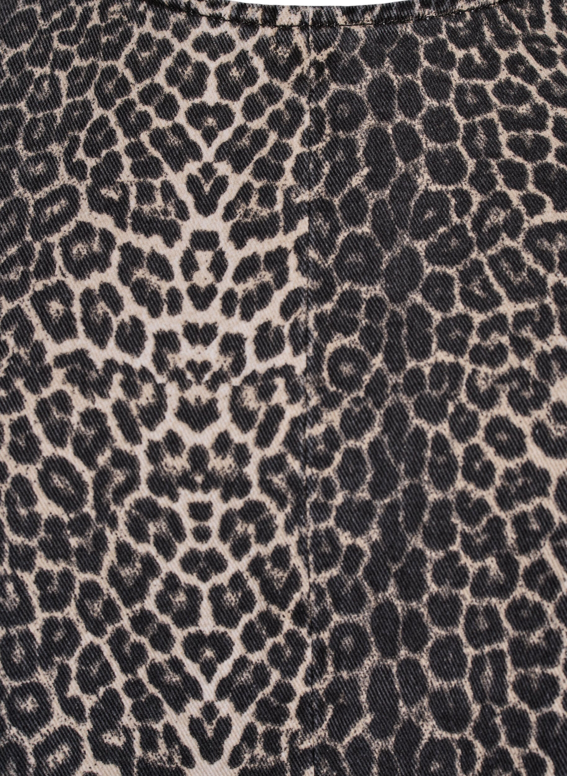 Zizzi &AElig;rmel&oslash;s leopardm&oslash;nstret top i denim, Brun, Packshot image number 2