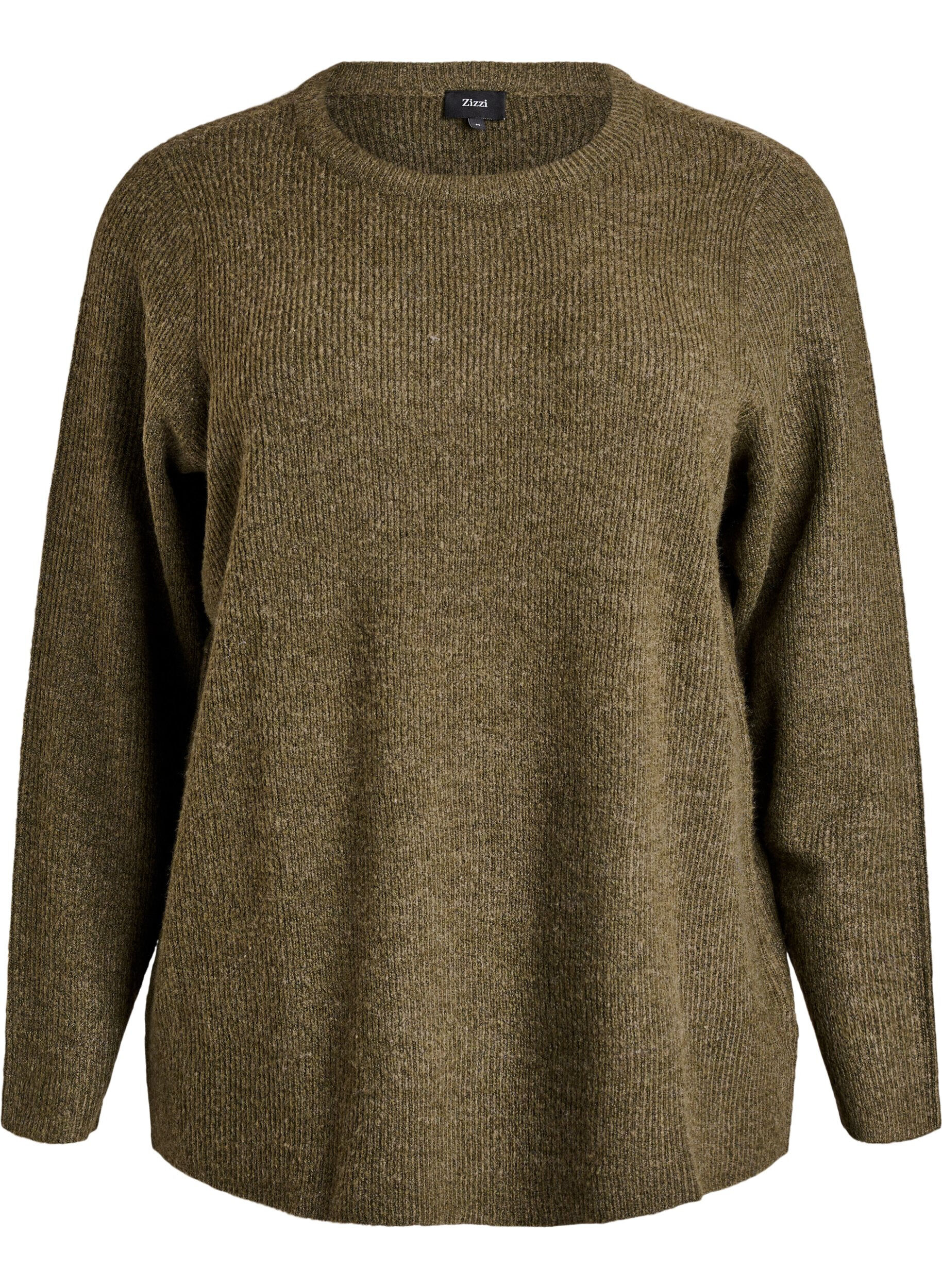 Meleret strikbluse med rund hals