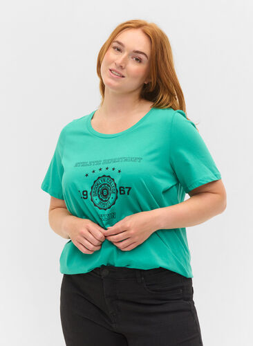 Kortærmet bomulds t-shirt med tryk, Sea Green, Model image number 0