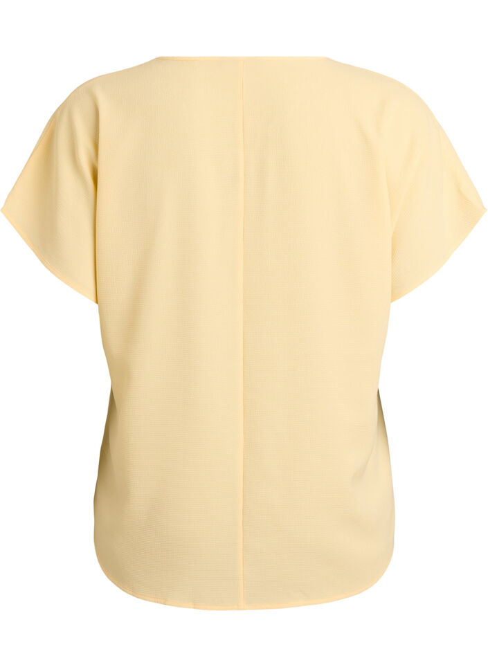Bluse med korte &aelig;rmer og rund halsudsk&aelig;ring , Gul, Packshot image number 1