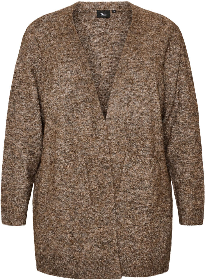 Lang cardigan med lommer, Brun, Packshot image number 0