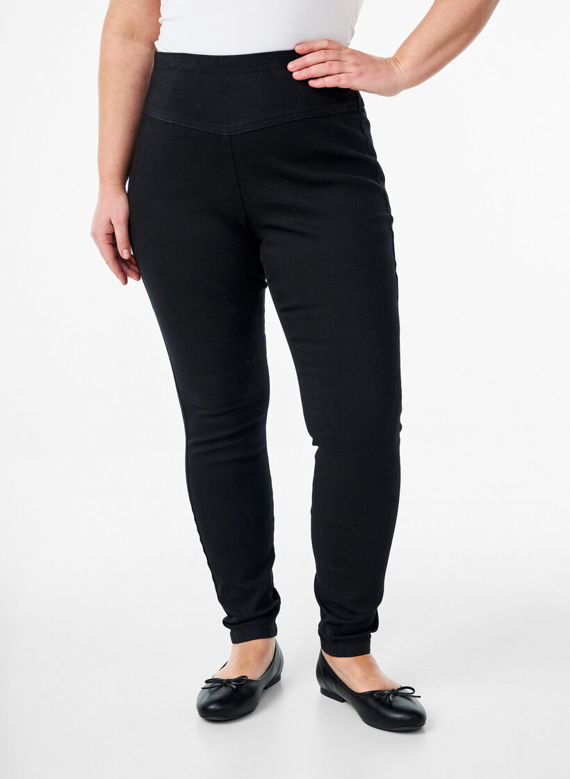 Stretchy jeggings med h&oslash;j talje, Sort, Model image number 2