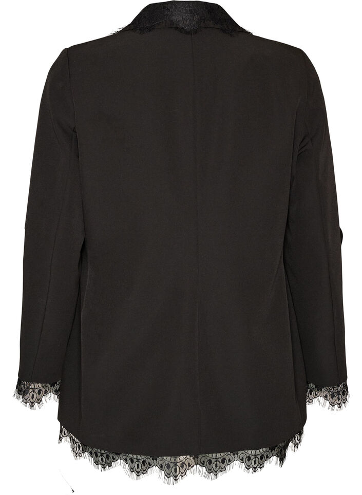 Blazer med blondekanter, Sort, Packshot image number 1