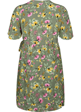 Graviditets kjole i viskose med wrap, Green Flower Print, Packshot image number 1