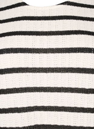 Bluse med korte ærmer og kontrasfarvede striber, Sand Black Stripe, Packshot image number 2