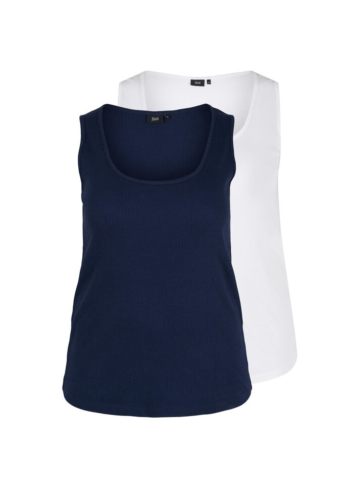 2-pak basis tanktop i rib, Navy B/B White, Packshot image number 0