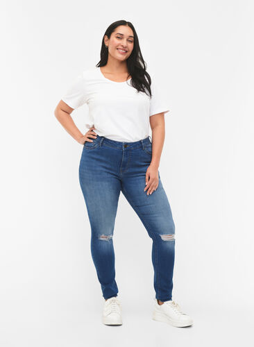 Super slim Sanna jeans med slid, Blue denim, Model image number 0