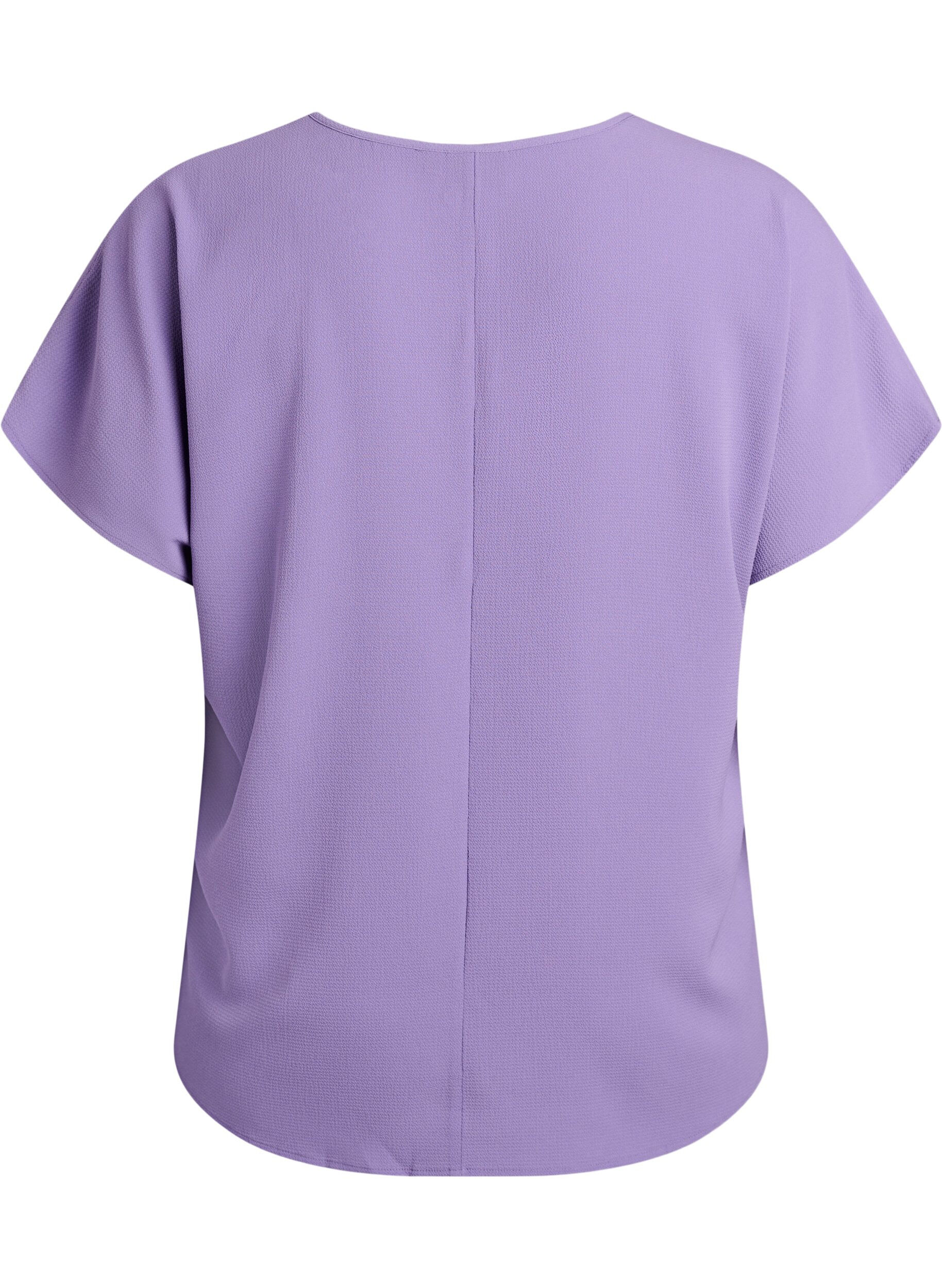 ZizziBluse med korte &aelig;rmer og rund halsudsk&aelig;ring , Lilla, Packshot image number 1