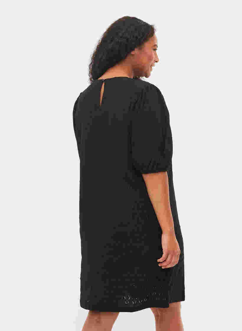 Kjole med strukturmønster og ballonærmer, Black, Model image number 1