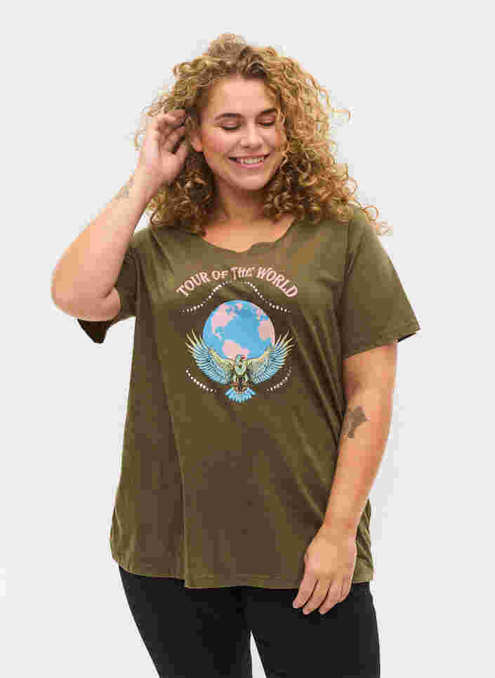 Kortærmet bomulds t-shirt med tryk , Ivy Green Wash, Model